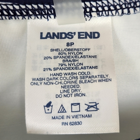 Land's End High-Neck Navy Blue White Stripe Tankini Swim Top Petite Size 8P - Picture 8 of 10